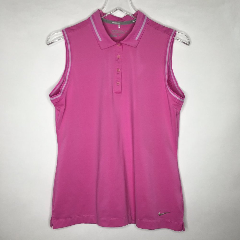 Nike Golf Dri-FIT Tour Performance Polo Top Sleeveless Pink White Trim Size M